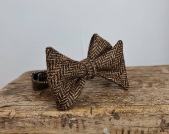 Tweed Self tie bow tie - Brown Herringbone Yorkshire Wool Tweed, tweed bow tie