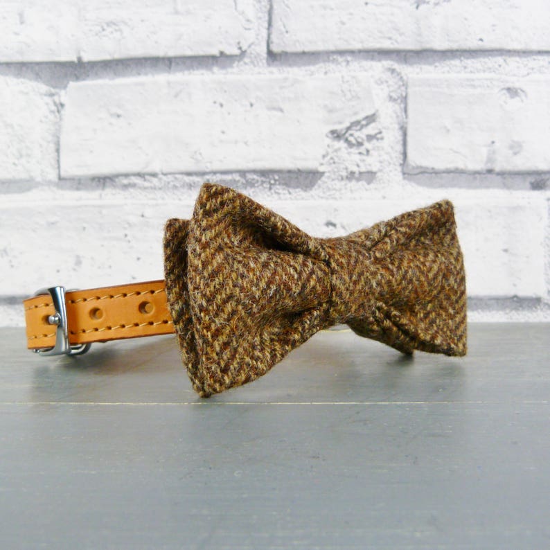 brown eco friendly Dog Bow Tie Tweed Bow Tie for Dogs Yorkshire Herringbone Tweed
