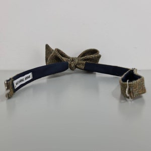 Tweed Self tie bow tie Green Herringbone Yorkshire Wool Tweed, tweed bow tie, tweed self tie bow tie image 4