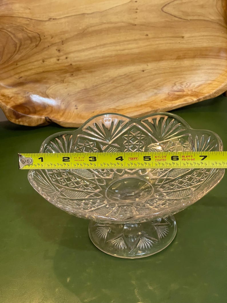 Vintage Clear Glass Compote: Pedestal Fruit Bowl With Fan & Diamond ...