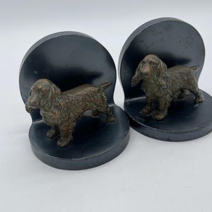 Antique Heavy Bronze Art Deco Spaniel Bookends RONSON METAL SCULPTURE