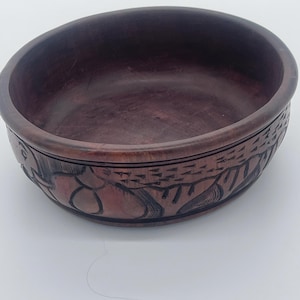 Vintage African Hand Carved Safari Animals Rhino Lion Cheetah Elephant Decorative Ironwood Bowl Made in Zimbabwe