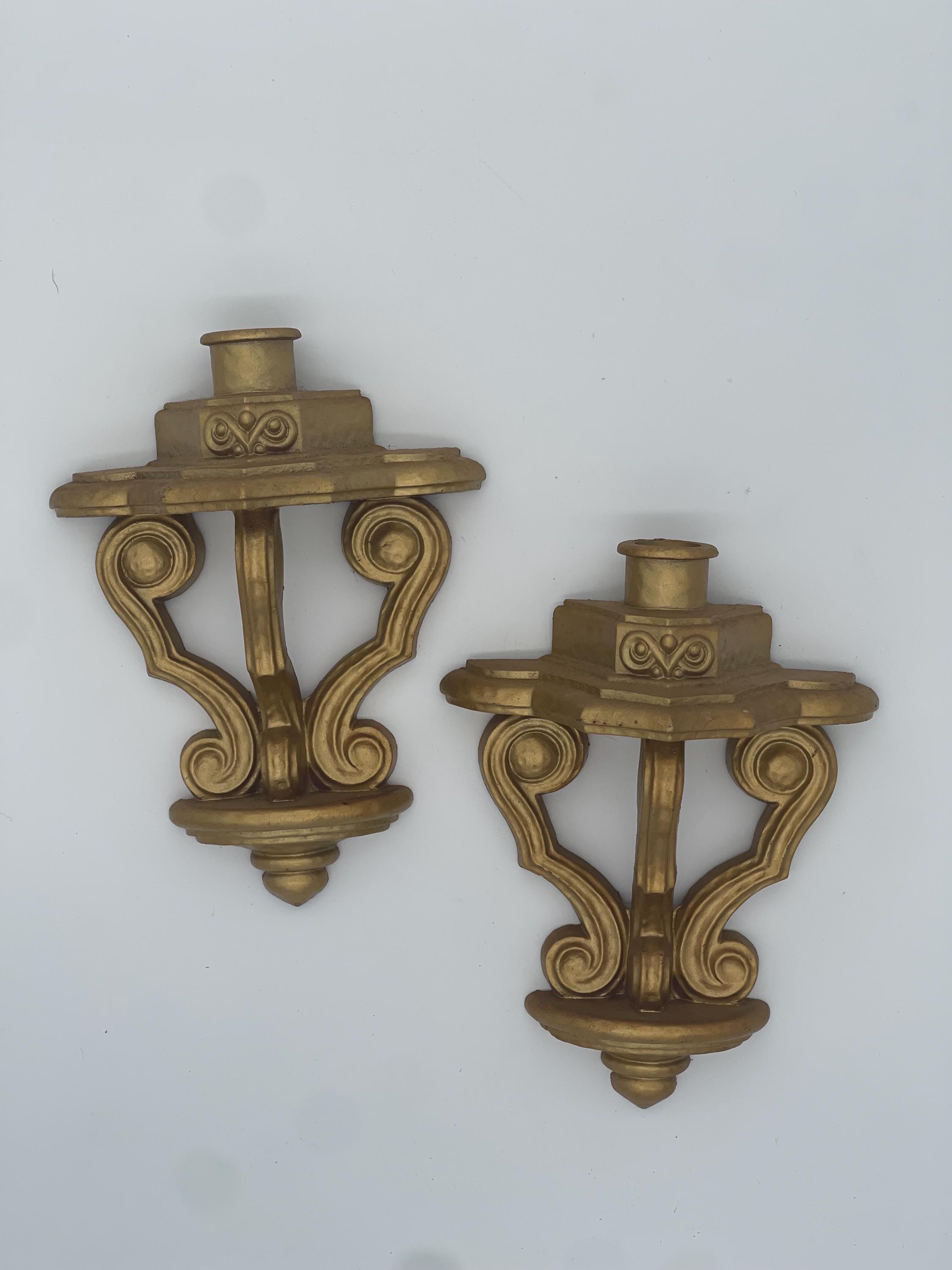 SYROCO Sconces Scrolled Wall Decor Gold Plastic Sconces Vintage 1970’s Candle Holder Victorian SYROCO Lighting Set of 2 Unmarked T8
