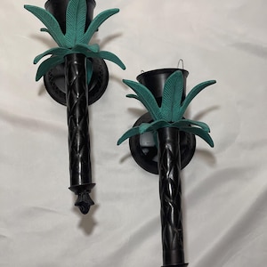 Palm Tree Candlestick Wall Sconces Pair, Metal/Iron Candle Holders Wall Decor