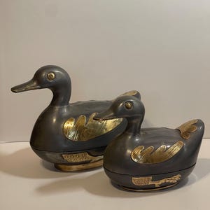 Solid Pewter and Brass Duck Trinkets Set of 2
