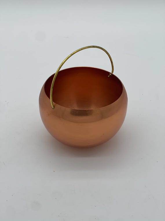 ヴィンテージ銅製プランター 小型大釜型吊り下げプランター - 銅工芸