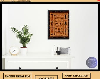 Ancient Egypt Rug Print, Tribal Decor (Digital Download), Vintage Home Decor, Archaeology Wall Art