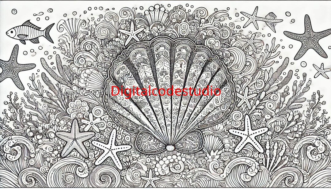 6 Shell and Sea Colouring Pages, Colouring Book, Art Work, Pictures, - Etsy