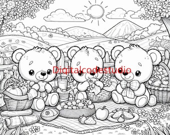 Teddybären Picknick im Ausmalbuch