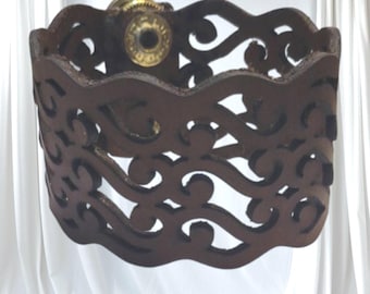 Handmade Laser Cut Leather Cuff Bracelet: Retro Boho Style.