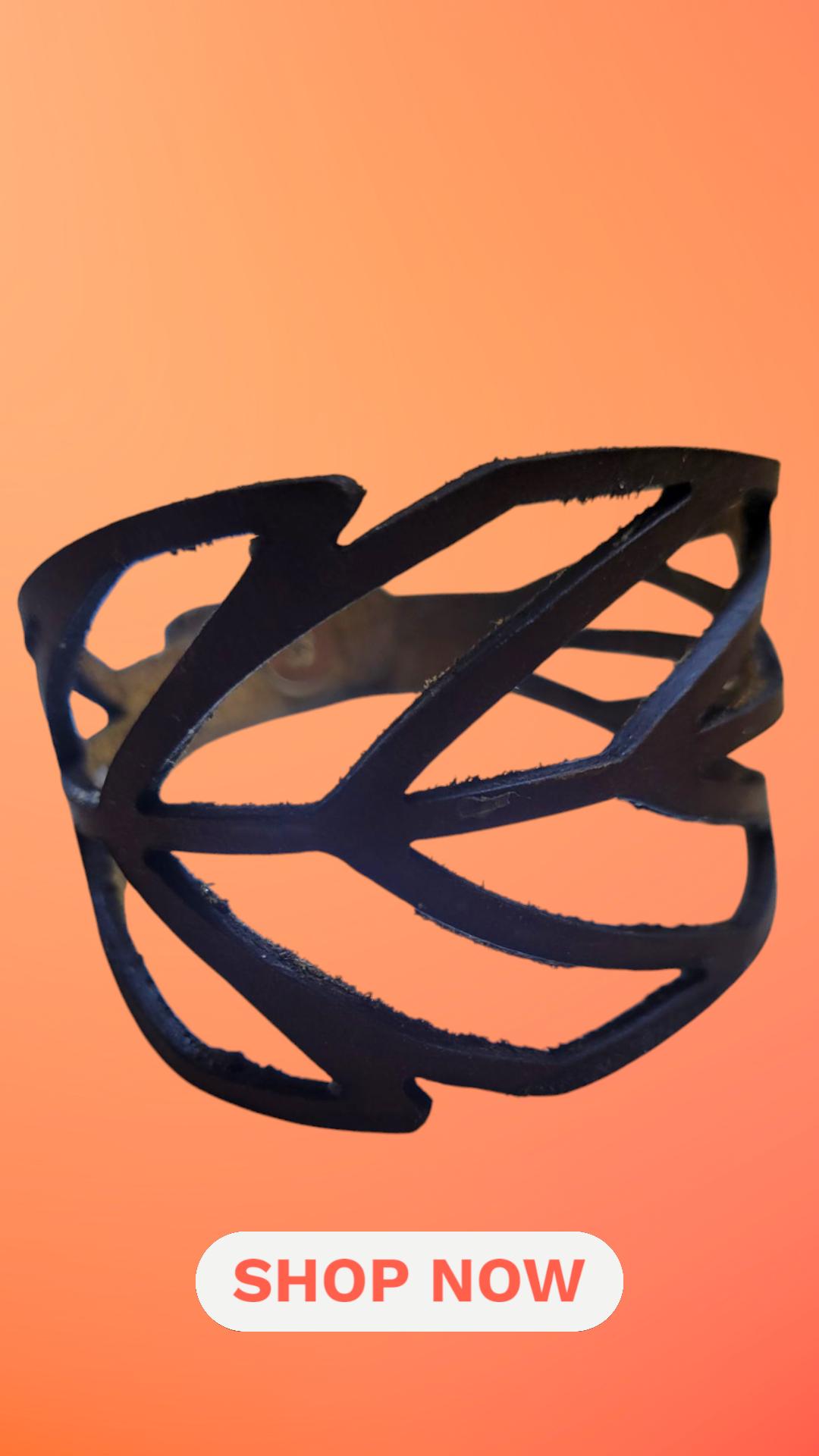 Handmade, Leather, laser cut out, leaf design bracelet.