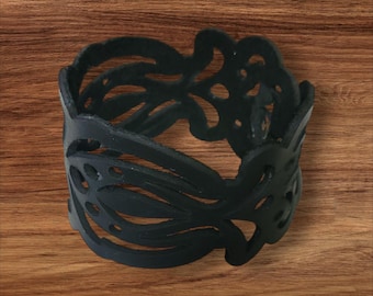 Handmade, Leather, laser cut out, lace style bracelet.