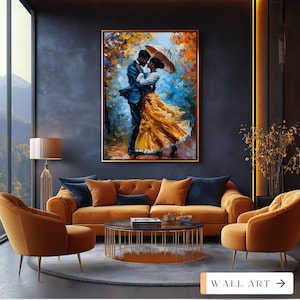 Elegantes romantisches Paar Wandkunst | Printable afroamerikanisches Paar unter Regenschirm | Digitaler Download Wand Dekor | Herbstfarben