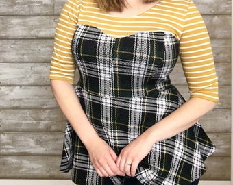 Peplum Tops Women, Unique Tops for Women, Plaid Shirt, Plaid Fabric, Striped Shirt, Striped Top, Striped Fabric, Yellow Shirt, Navy Shirt