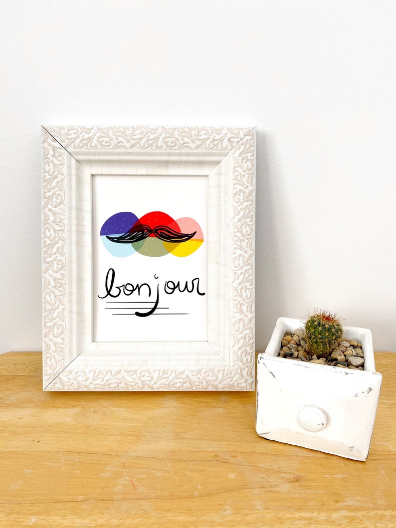 Gift for French Teacher, French Art, Gift For Men, Gift Idea for Boyfriend, Gift for Dad, Mustache Art, Mustache Print, Heidi and Seek image 3