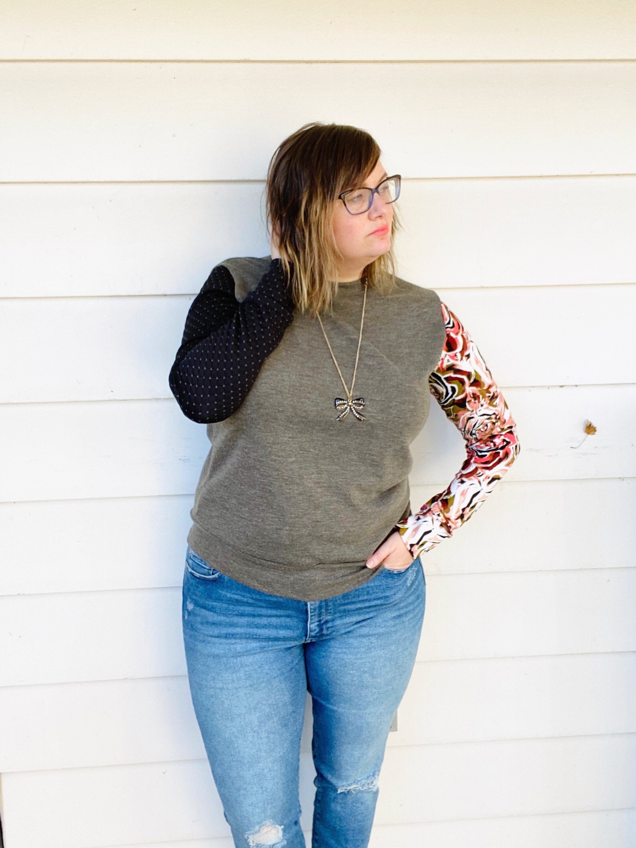 olive color sweatshirt