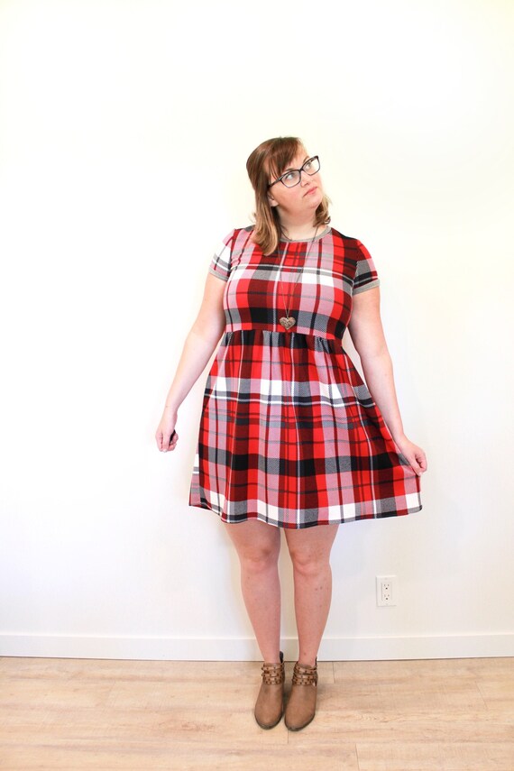 red tartan smock dress