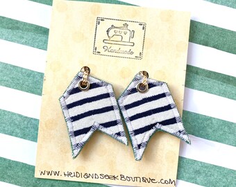 Nautical Earrings, Fabric Earrings, Upcycled Earrings, Dangle Earrings, Unique Earrings, Heidiandseekboutique, Fun Earrings, Fashion Jewelry