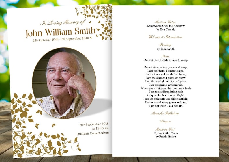 Personalised Funeral Order of Service Booklets 4-page Golden Leaves - Etsy