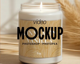Maquette vidéo de bougie | Bougie lumineuse au soja 9 oz (objets intelligents PSD en MP4)