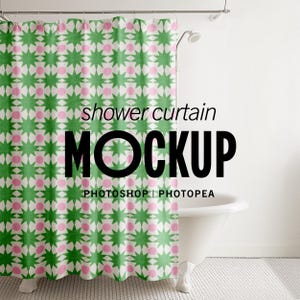 Shower Curtain Mockup | Light Bathroom, Claw Foot Tub (PSD Smart Objects)