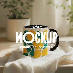 Video Accent Mug Mockup | 15oz, Black, Woman Pouring Coffee (PSD Smart Objects)