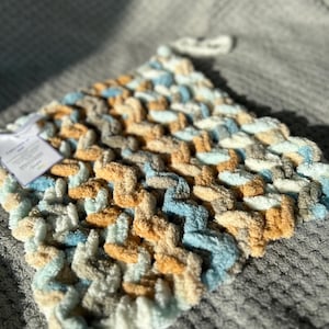 Autumn Inspired, Blue Brown Baby Comforter, with dummy loop, Baby Shower Gift, Newborn Baby Gift, 30x30cm, Super Soft Baby Comforter
