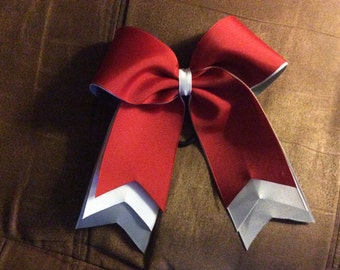 Trio Layer cheer bow - red - white - grey - flat center