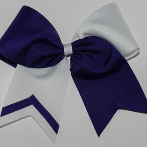 3" Texas Size Cheer bow - single layer flip - single end trimmed -  squad discounts - purple white