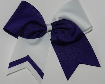 3" Texas Size Cheer bow - single layer flip - single end trimmed -  squad discounts - purple white