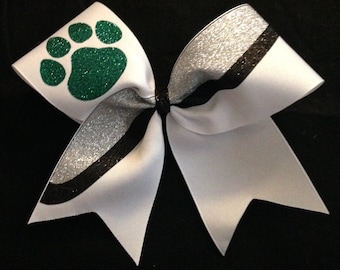 3" Texas Size Cheer bow swish -  wide trimmed  ends -  squad discounts red silver white