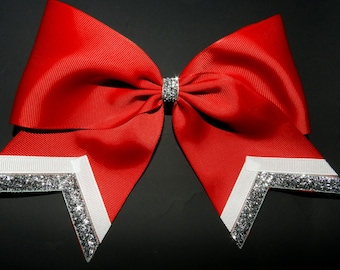 3" Texas Size Cheer bow - single layer - trimed ends -  squad discounts red silver white