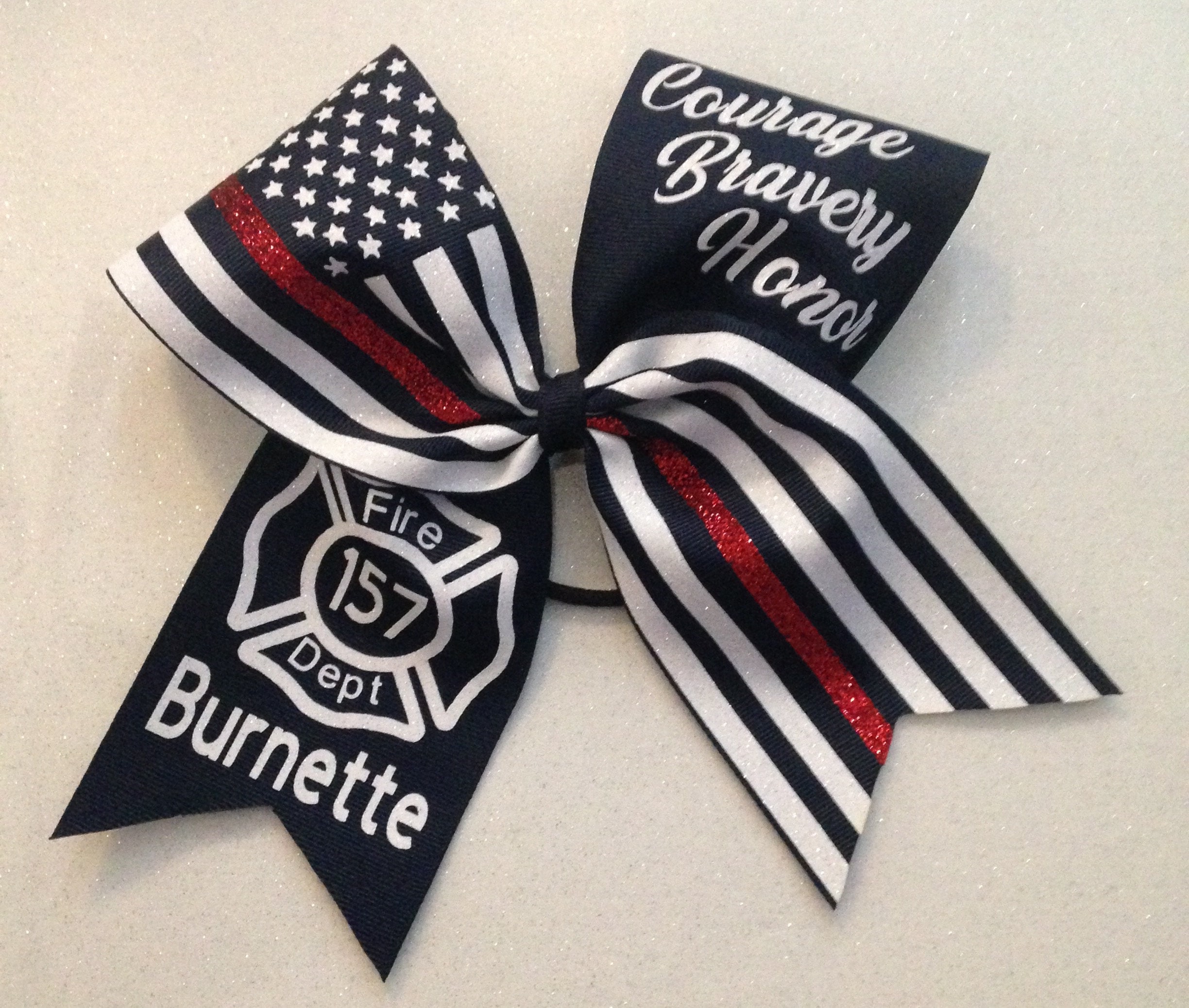 Red line firefighter cheer bow - blue line police Hairbow - EMS white