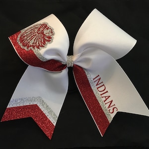 Mascot cheer bow red white silver indians