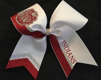 Mascot cheer bow red white silver indians