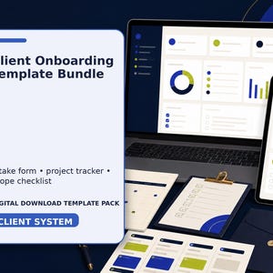Client Onboarding Template Bundle, Client Intake Form, Project Tracker, Scope Checklist, Freelancer Business Planner PDF Excel Google Sheets