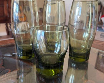 Bicchieri vintage Libbey Perception verde oliva – Set di bicchieri in stile moderno di metà secolo
