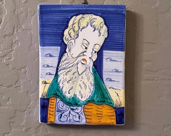 Castelli Pardi Piastrelle in ceramica vintage italiane dipinte a mano con ritratti, decorazione murale in stile rinascimentale