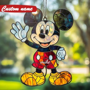 Atrapasol acrílico de ratón mágico: vitral de imitación para colgar en la ventana con un personaje clásico de dibujos animados, un regalo divertido para la decoración de la habitación de los niños.