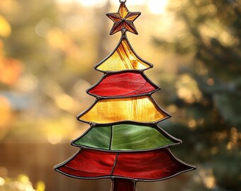 ステンドグラスのクリスマスツリーサンキャッチャー - 手作りの