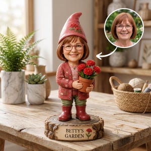 Bloc en bois de nain de naissance - figurine de jardin personnalisée, cadeau d'anniversaire fleur de printemps pour enfants et adultes
