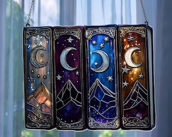 Celestial Book Suncatcher – Night Court Inspired Faux Stained Glass Acrylic Hanging, Fantasy Bookshelf Art for Readers