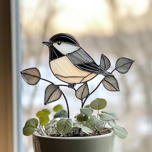 Bird REAL Stained Glass Plant Stake – Handmade Garden Bird Decor, Gift for Bird Lovers Bird Stained Glass Suncatcher