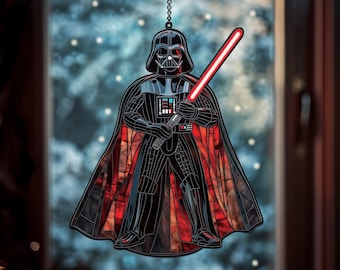 Darth Vader Suncatcher, Faux Stained Glass Window Hanging, Movie Decor