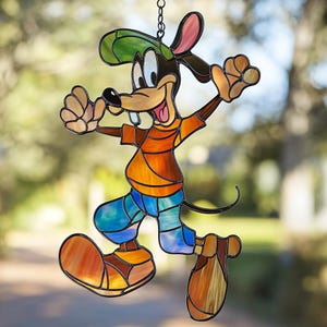 Playful Cartoon Dog Acrylic Suncatcher – Faux Stained Glass Window Hanging, Whimsical Character Art, Fun Gift for Kids Room Decor