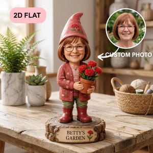Birthflower Gnome Wooden Block – Personalized Garden Figurine, Spring Flower Birthday Gift for Kids & Adults