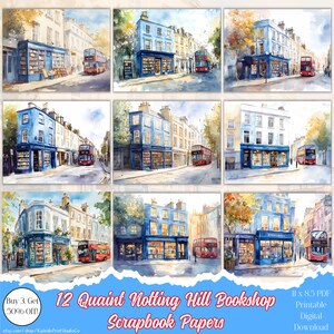 Bookshop Printable| Junk Journal Papers| London Bookshop| Reading Journal Papers| Notting Hill Bookshop Scrapbooking Paper| Book Nerd