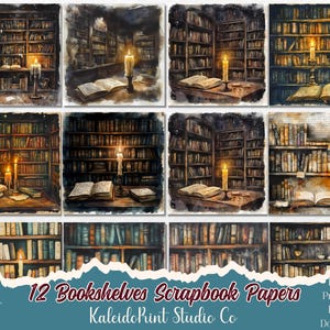 Bookshelves Junk Journal Papers, Bookshelves Printable Papers, Bookshelf Libray Ephemera Papers, Vintage Library Bookshelves, Academia