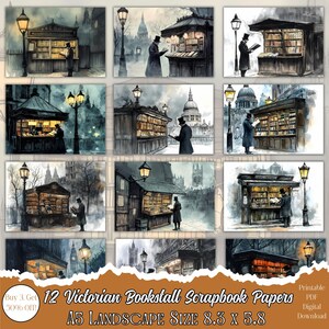 Bookshop Printable| Junk Journal Papers| London Bookshop| Reading Journal Papers| Victorian Bookshop Scrapbook Paper| A5 Landscape 8.3 x 5.8