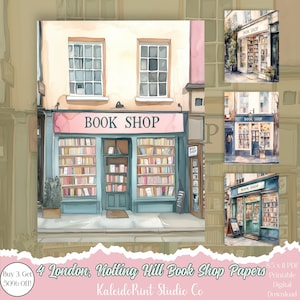 Buchladen Printable| Londoner Buchladen| Junk-Journal Papier | Lese Journal Papier | Scrapbooking Bookshop Storefront Papers| Buchladen zum Ausdrucken